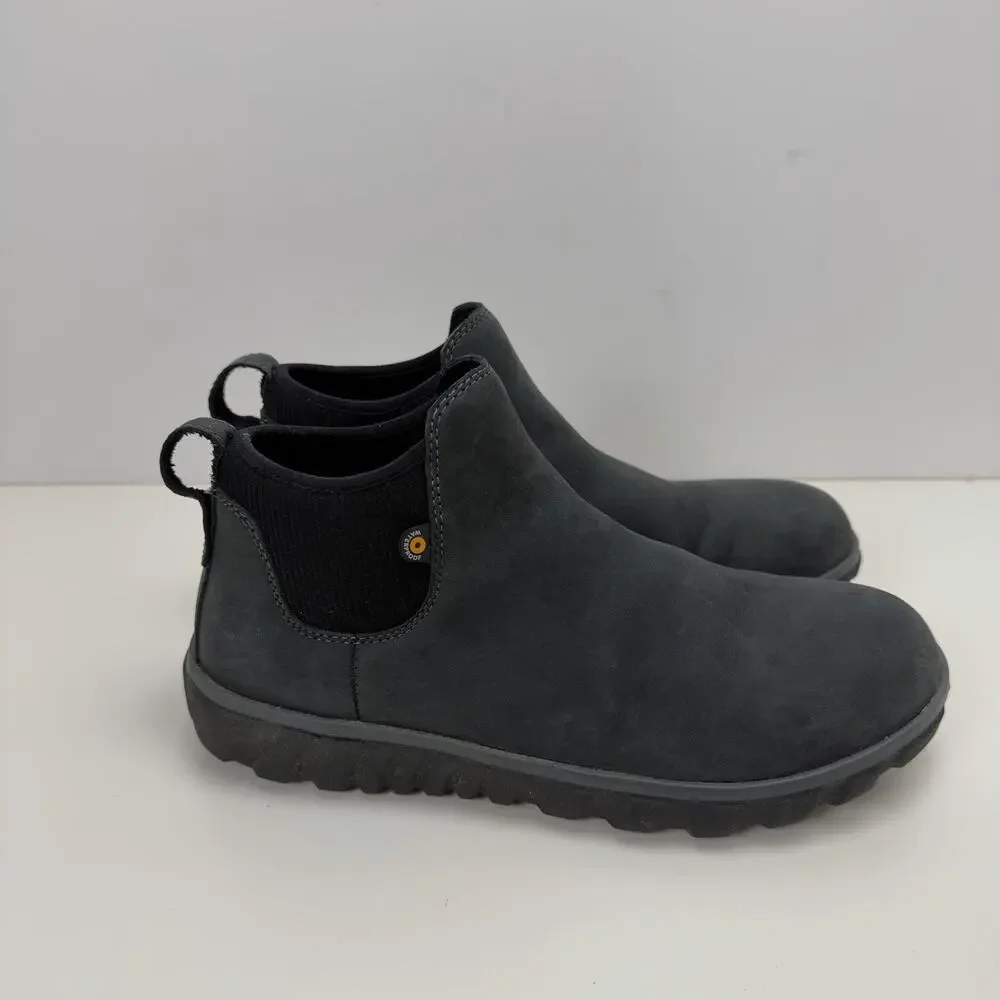 Bogs Boots Men's 8 Black Casual Chelsea Leather Waterproof Snow Rugged